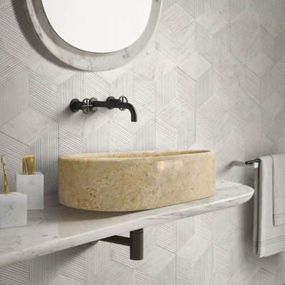 Lavabo vasque de salle de bain en marbre naturel poli beige doré, vasque de comptoir ovale avec finition luxueuse et design spacieux pour les meubles-lavabos modernes