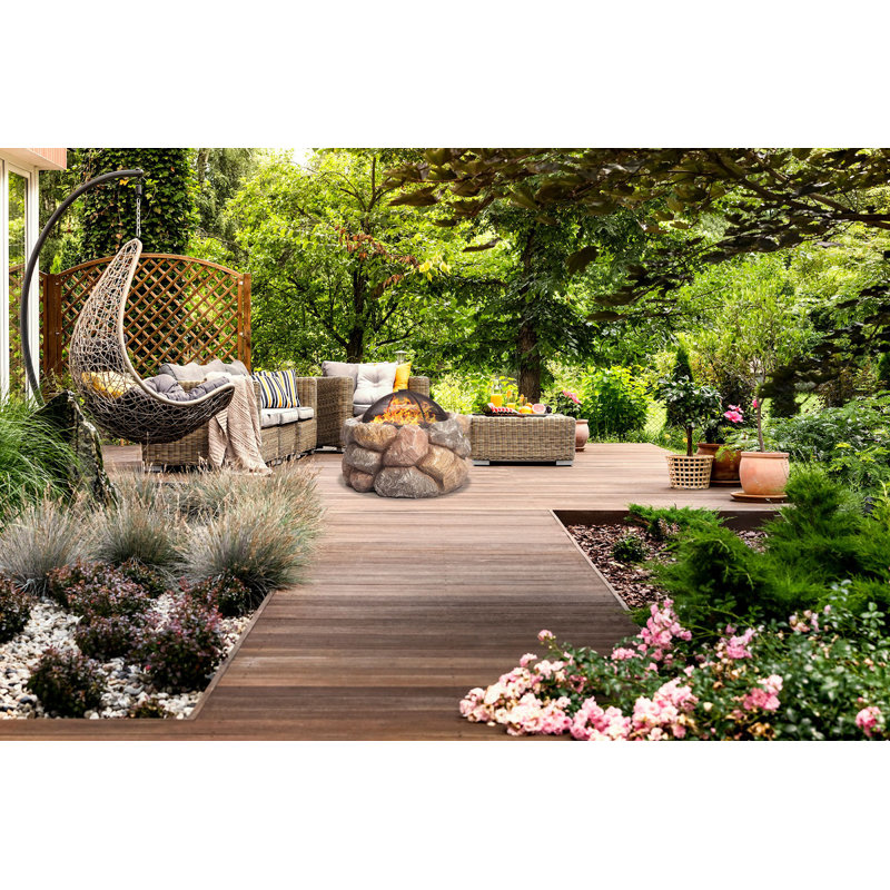 Grand Garden & Patio Heater Fire Pit Brazier And Barbecue With Eco-Stone Finish
