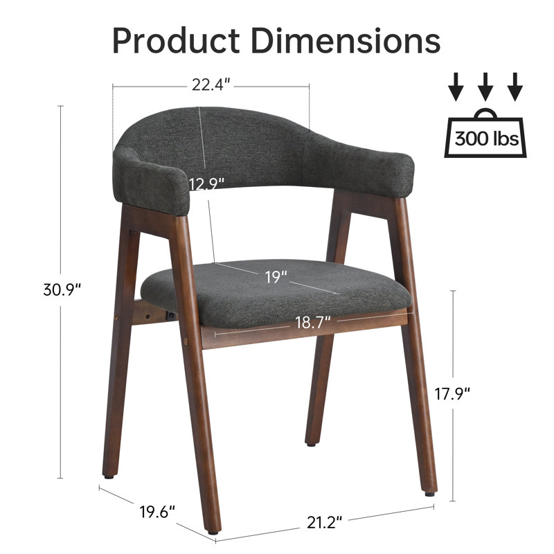 Mid-Century Modern Upholstered Dining Chair with Curved Back and Solid Wood Legs, Gray