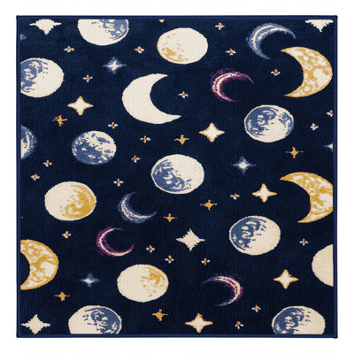 Machine Washable Space Blue Area Rug