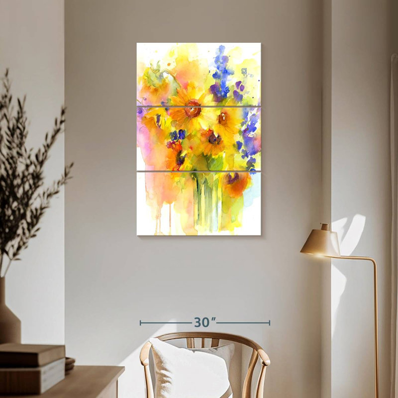 Harnek tournesols et delphinium, H 57 po x l 36 po