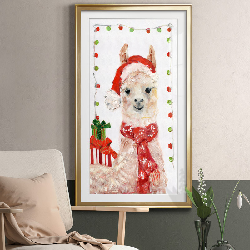 Holiday Llama I - cadre photo, H 10,5 po x l 18,5 po x P 1,5 po, Encadrement doré