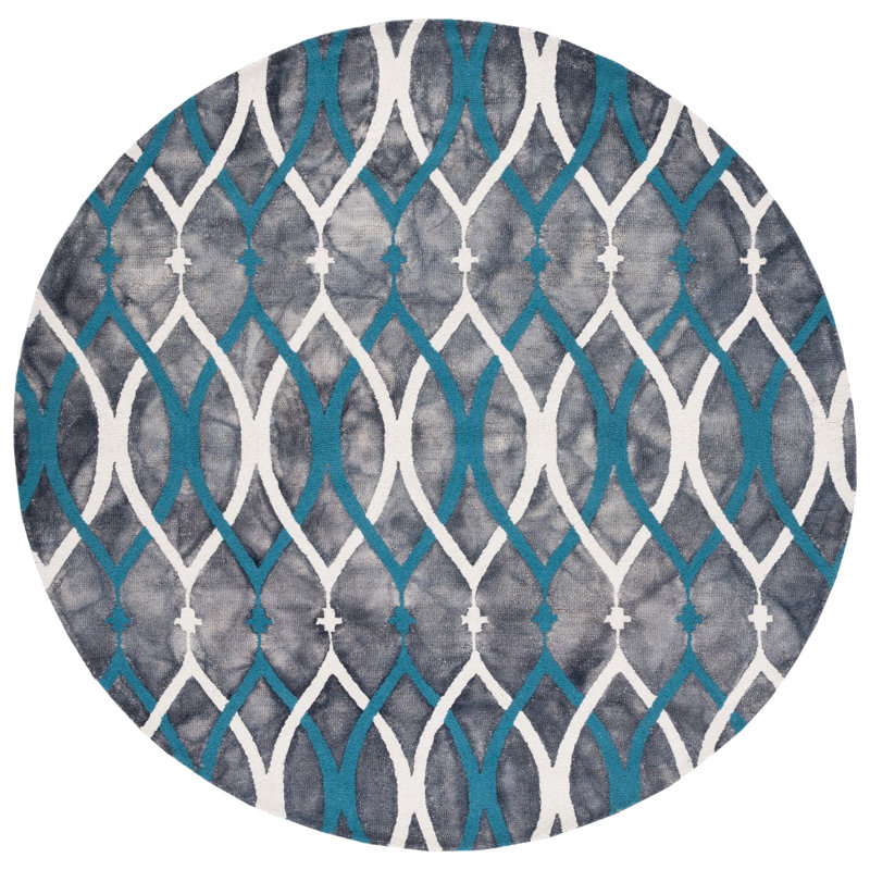 Amekia Hand Tufted Wool Geometric Rug, Round 5'