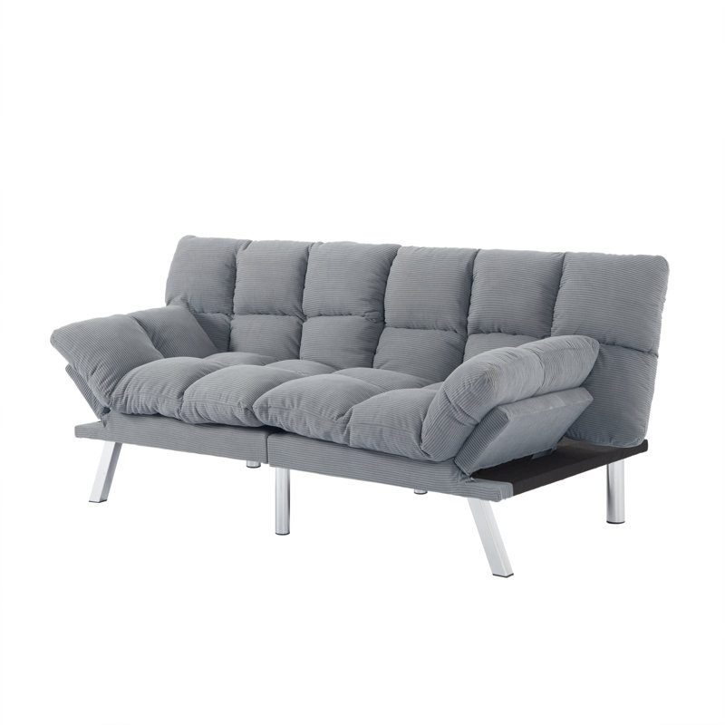 AC Pacific Modern Tufted Convertible Futon Sofa – Light Grey, Light Gray