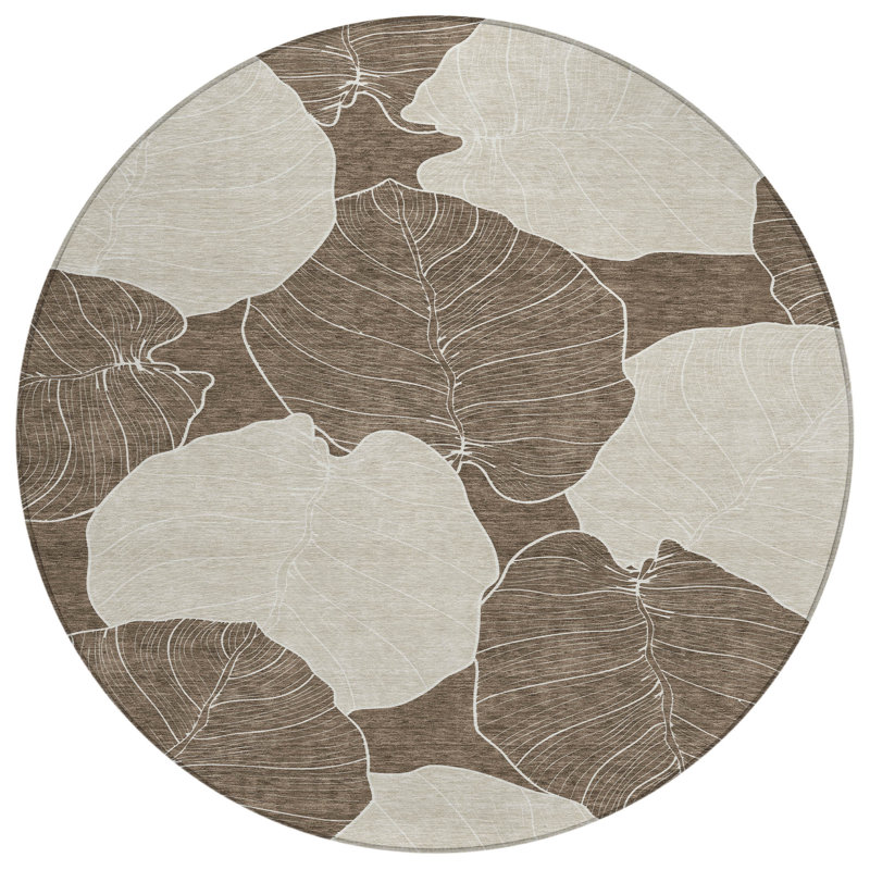 Machine Washable Indoor/Outdoor Chantille ACN2506 Floral Rug, Round 8', Chocolate