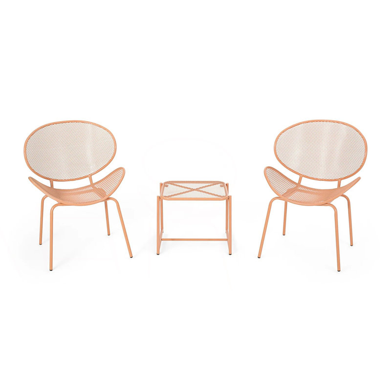 Ensemble de conversation moderne avec siège en filet et structure en métal durable, Orange