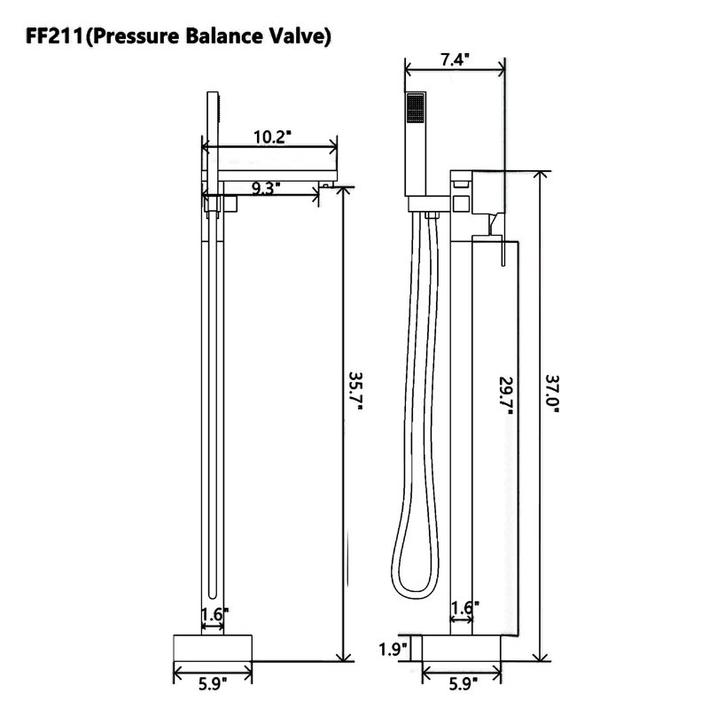 Topcraft Single Handle Floor Mounted Freestanding Tub Faucet with Handheld Shower, Chrome, Chrome