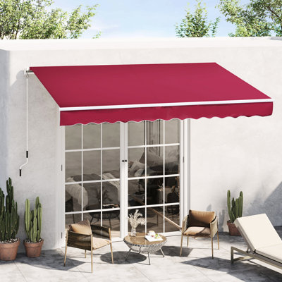 Auvent rouge rétractable, cadre en aluminium 12 pi x 8 pi. 280 g / m² et tissu hydrofuge, pour terrasse, balcon, auvent rétractable de 8 pi dans la cour, abri de soleil pour patio avec manivelle. Cadre de la cour.