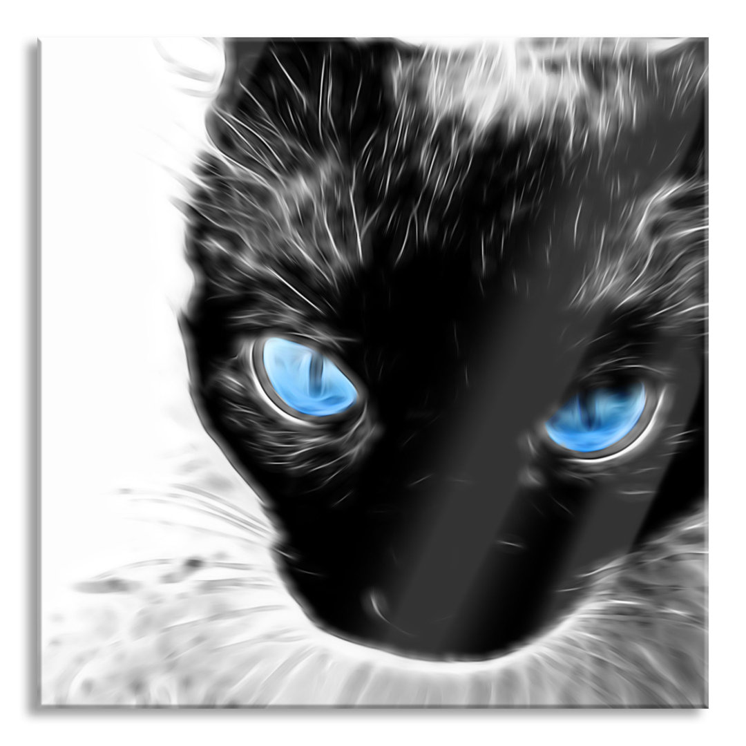 Ungerahmtes Grafikdruck auf Glas "Black Cat with Blue Eyes"