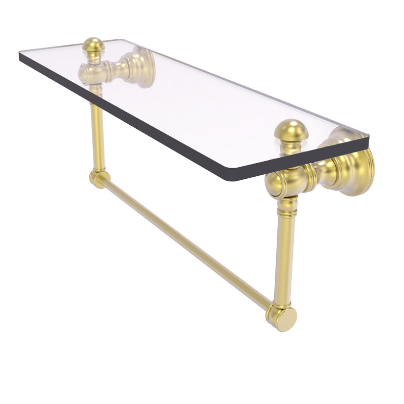 Freyja Glass Accent Shelf with Towel Bar, Satin Brass, 5.54" H x 16" W x 7" D