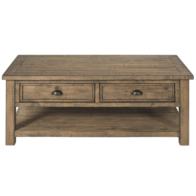 Table basse en bois massif avec rangement Holliman, Naturel récupéré