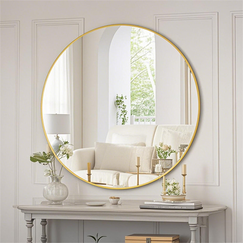 Miroir mural Hermien, Doré, 32 po x 32 po, Rond