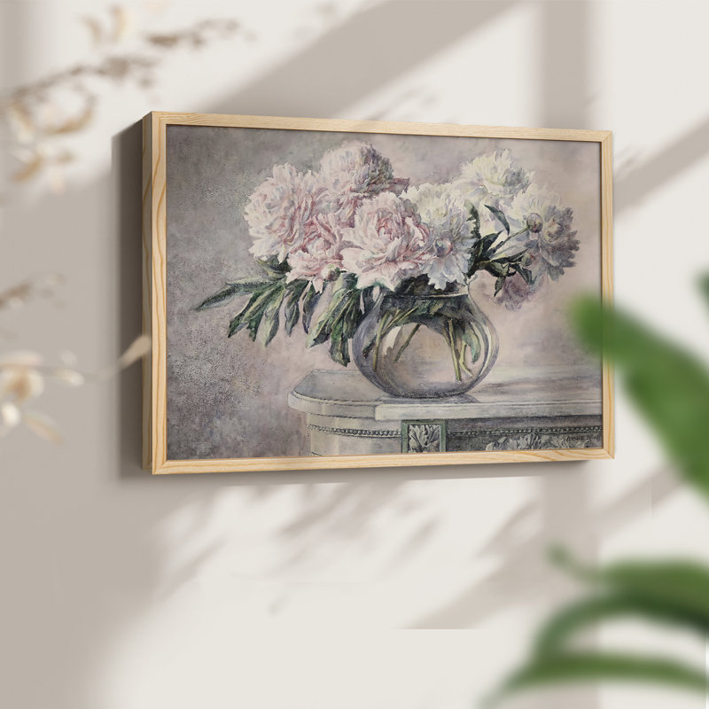 Motif floral rétro - Lxxxiv - reproduction encadrée, Naturel, H 16 po x l 20 po