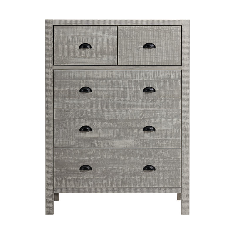 Ensemble de chambre à coucher 4 pièces Windsor avec commode à 5 tiroirs Windsor, gris, Complète