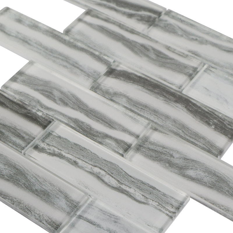 Slover 12" x 12" Glass Brick Joint Mosaic Wall Tile, Gray
