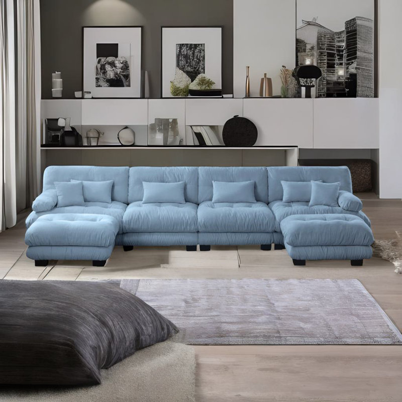 Modular Sectional Sofa, Blue Chenille