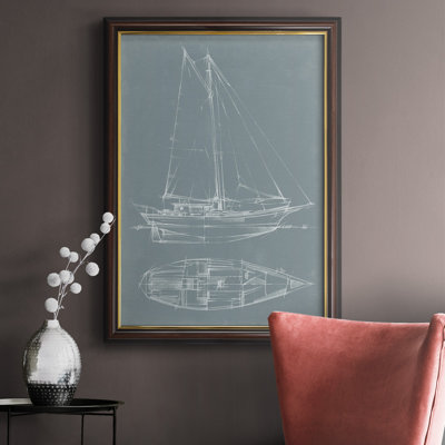 Yacht Sketches III, toile encadrée de qualité supérieure - prête à être accrochée