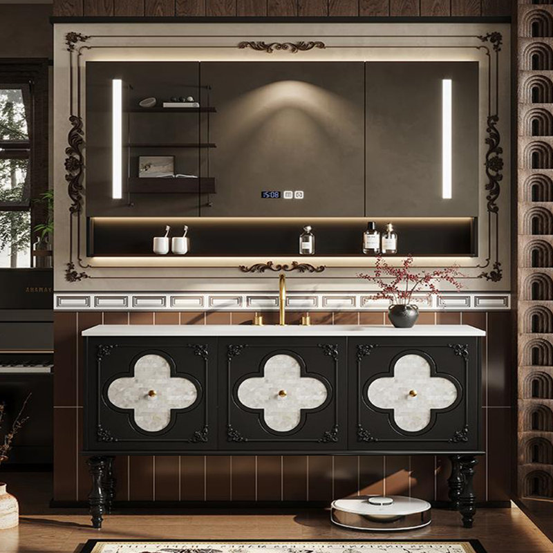 American-style fashionable bathroom cabinet, Black, 63"