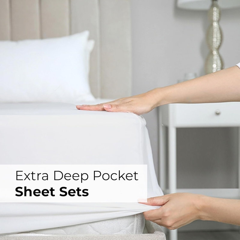 6 Piece Extra Deep Pocket Ultra Soft & Cooling Sheet Set, White, Queen Sheet with 5 Additional Pieces