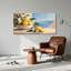 Tableau sur toile « Citrons jaunes et fleurs blanches avec vue sur la mer bleue »-855803887