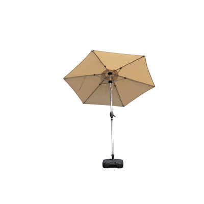 Parasol de protection 7,5 pi - imperméable, avec 6 nervures robustes, inclinaison à bouton-poussoir, fonctionnement à manivelle, pour terrasse, jardin, cour arrière beige extérieur, tissu imperméable, patio, piscine