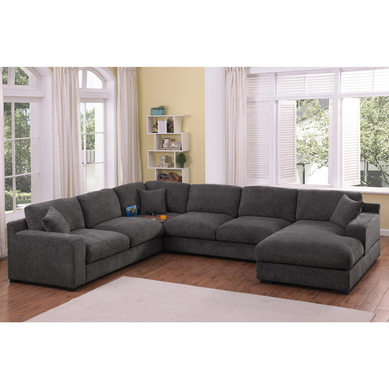 Canapé d'angle en tissu chenille, Gris