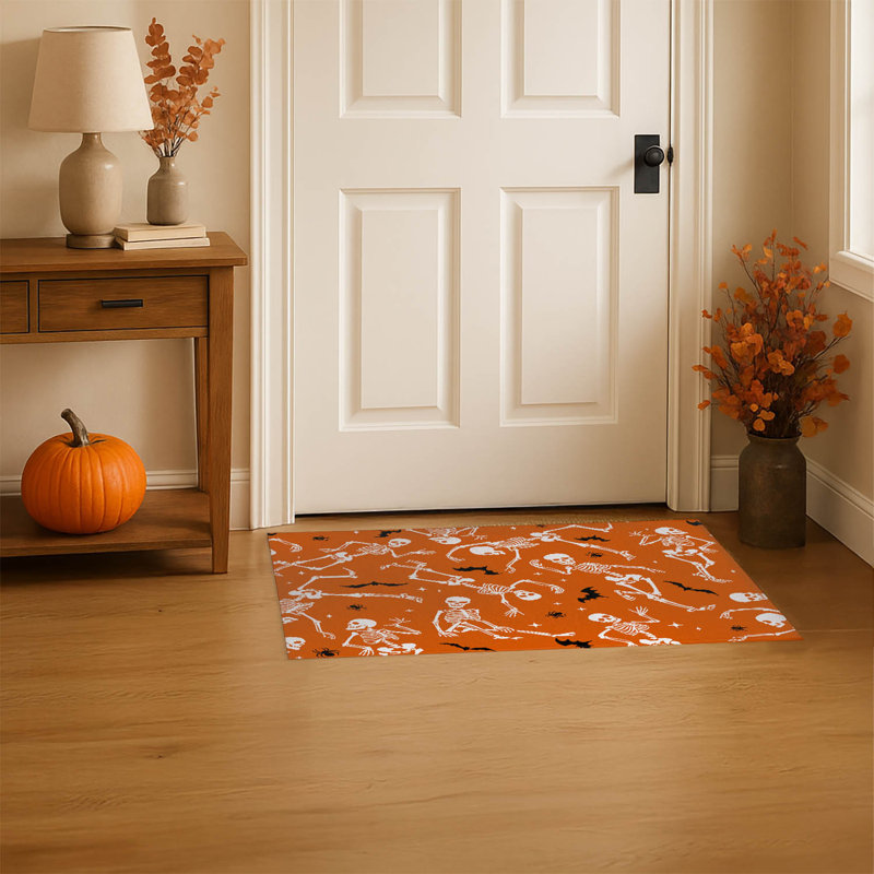 Tapis d'intérieur antidérapant Skeleton Boogie, L 24 po x L 36 po, Orange