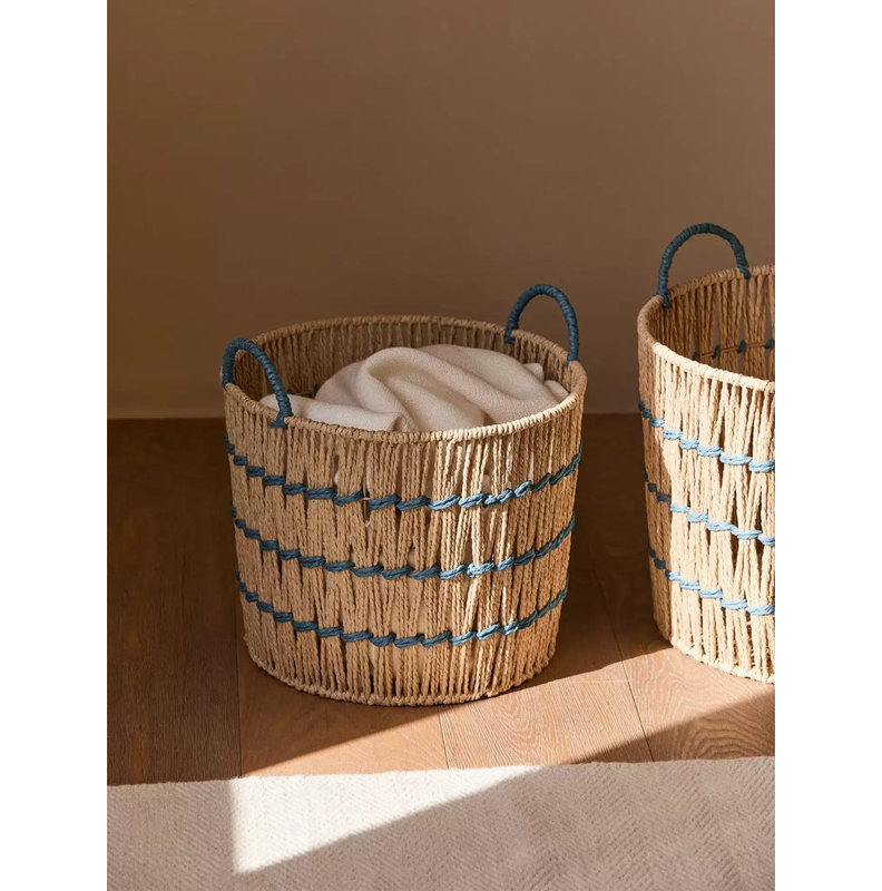 Panier de rangement tressé bleu accentué, [Large]