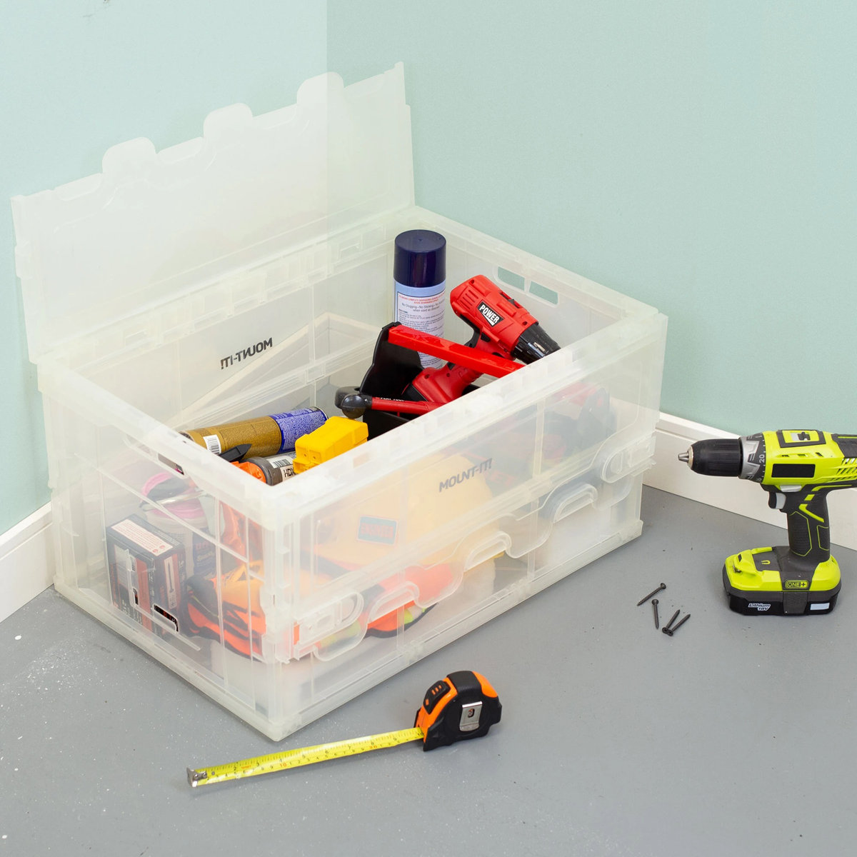 Mount-It! Folding Plastic Storage Crate, Collapsible Utility ...