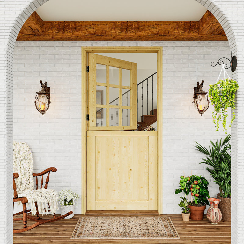 Porte hollandaise, bois de pin massif, dalle de porte à 1 panneau en verre semi-transparent 9 Lite, L 36 po x H 80 po
