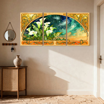 Art Nouveau Calla Lilies Set of 3 Canvas Wall Art Prints