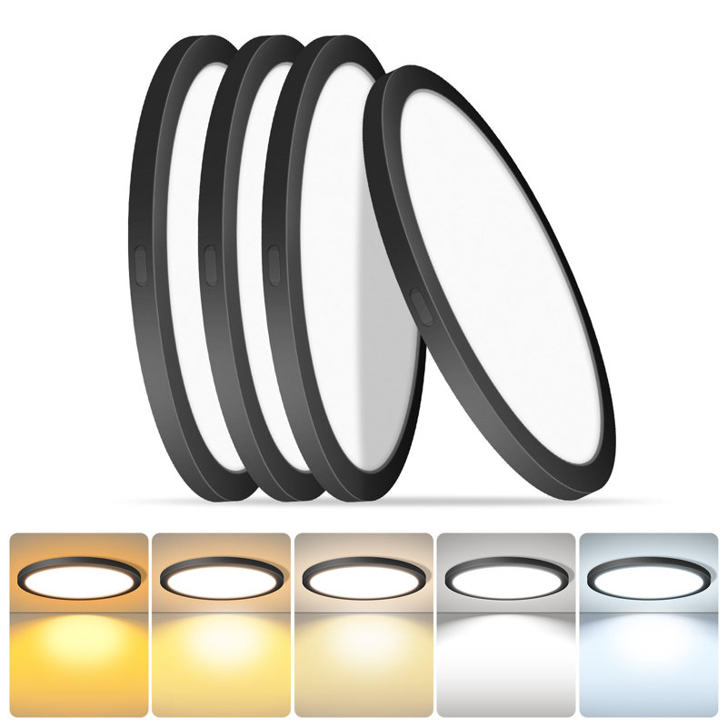 7 Inch Round Black Ceiling Light,14W 120V 5CCT Dimmable Slim LED Ceiling Light, Close to Ceiling Light Fixtures for Bedroom, Kitchen, Hallway, Laundry(4PK)