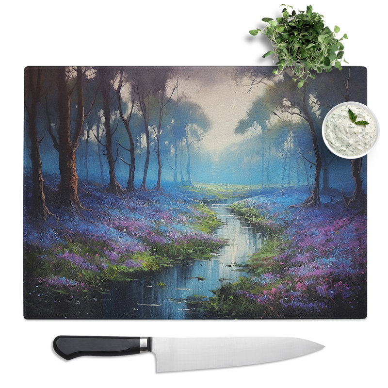 Bluebell Flower Landscape  Glass Chopping Board