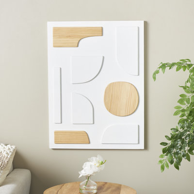 Billie Wood Dimensional Art Deco Shapes Geometric White Wall Decor with Brown Accents