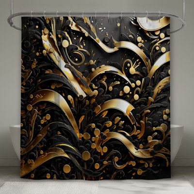 Rideaux de douche dorés à tourbillons très longs