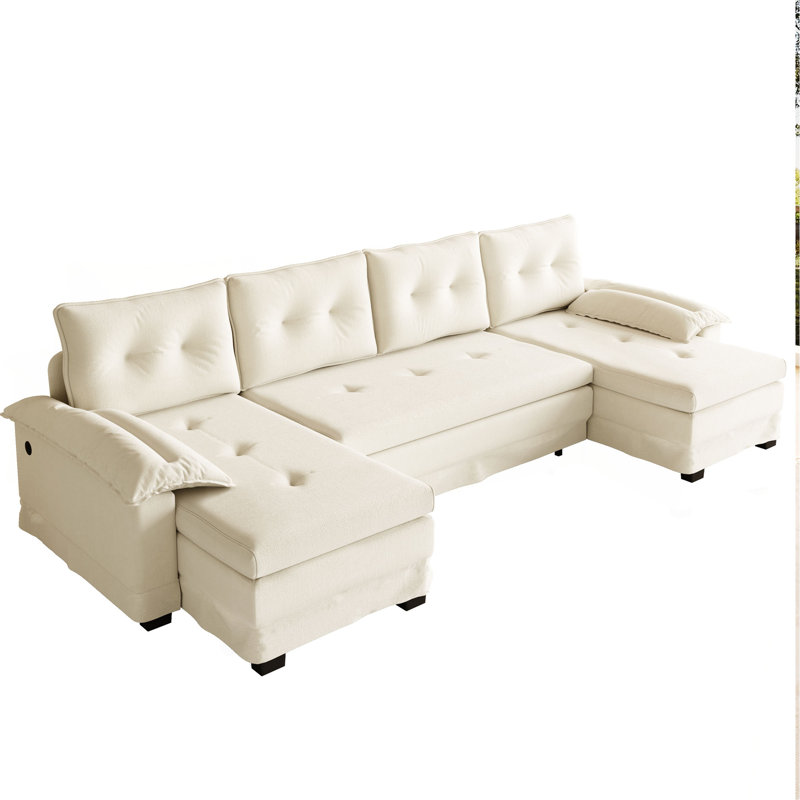 Canapé-lit en forme de U de 109,5 po avec lit escamotable, canapé-lit convertible 2 en 1 avec accoudoirs amovibles et ports USB, canapé modulaire surdimensionné avec méridienne pour le salon / appartement