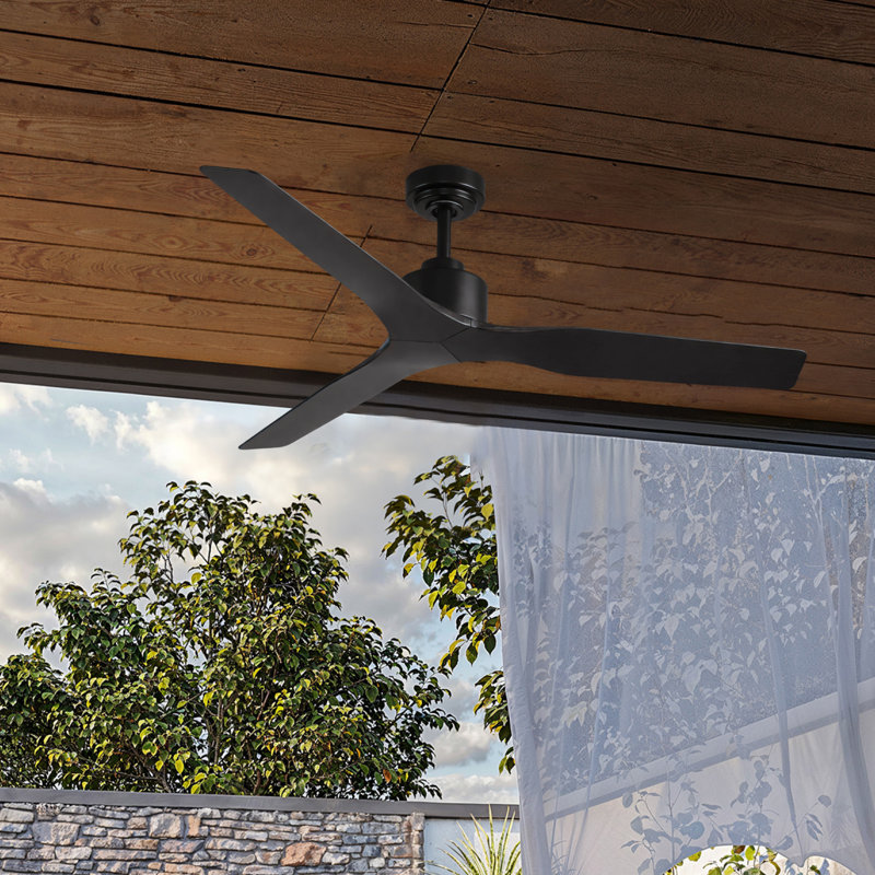 Kantor 52" Indoor/Outdoor Ceiling Fan without Light, Remote, Ceiling Fan no Light - Matte Black, Matte Black, Matte Black