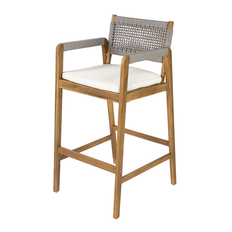 Tabourets de bar d'extérieur en bois d'acacia Brendalyn Modern Coastal, 2, Teck / Gris