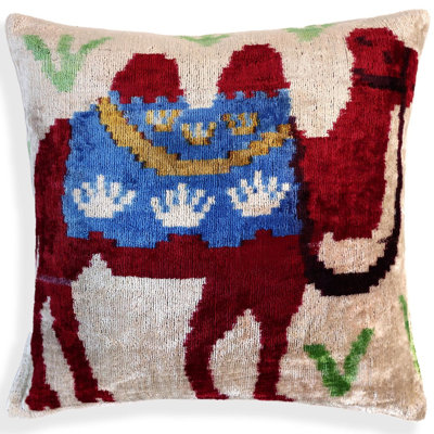 Coussin décoratif en velours de soie rouge 16 x 16