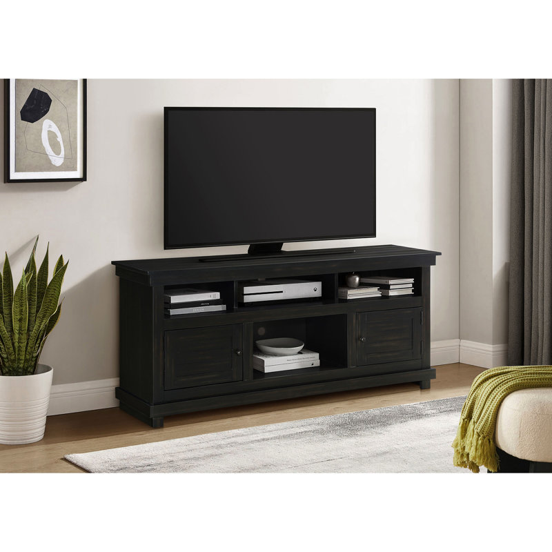 Meuble télé pour téléviseur à écran plat de 65 po avec deux tablettes ouvertes et six compartiments de style moderne en bois rugueux 60 69 Tvs