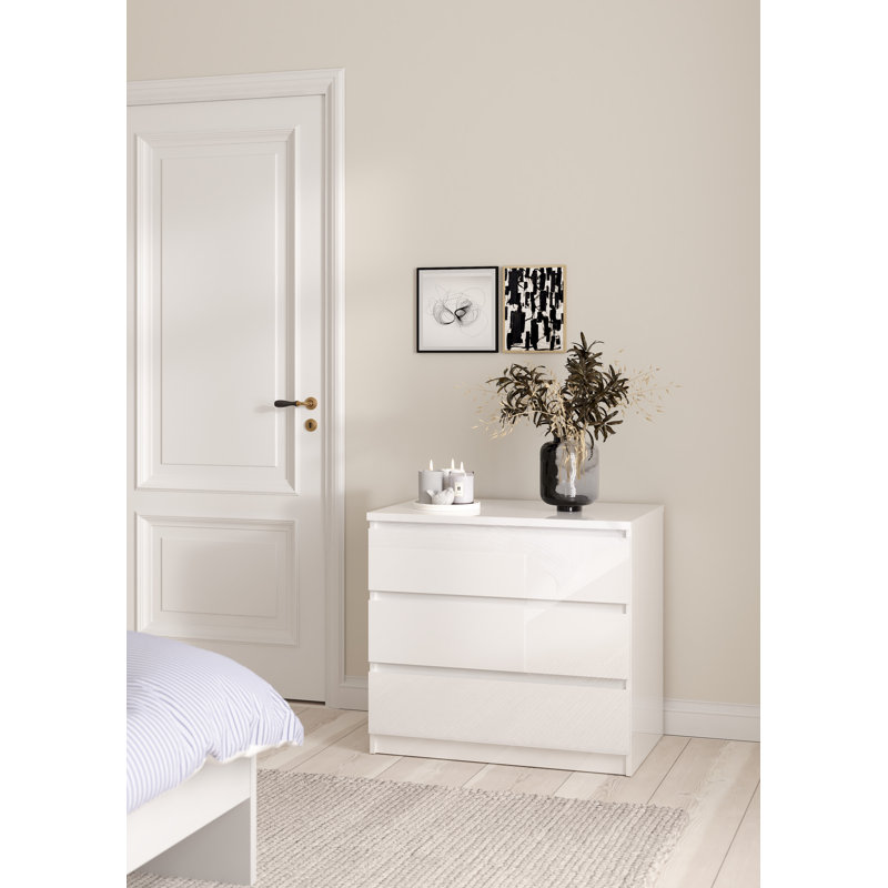 Commode 3 tiroirs Jada, Blanc ultrabrillant