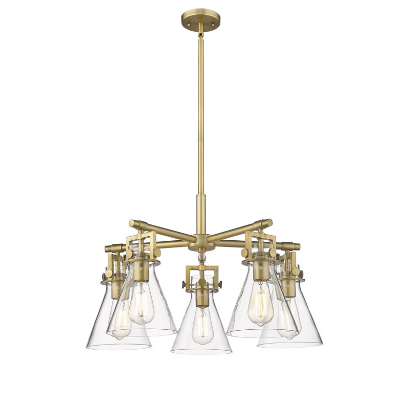 Lustre suspendu 5 lumières Barineau, Laiton brossé, Transparent