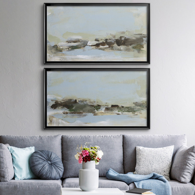 Summer Dream I - Ensemble de 2 peintures sur toiles encadrées, H 29 po x l 26,5 po x P 1 po, Cadre noir