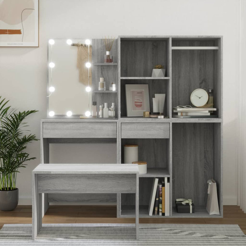 Hausmann Dressing Table with Mirror, Grey Sonoma