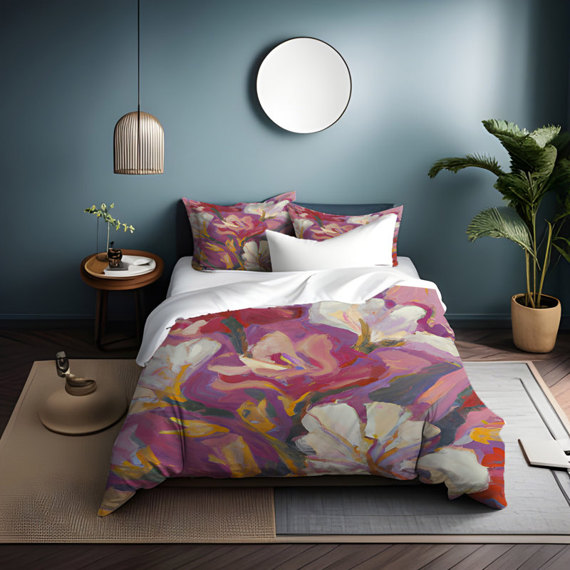 Polyester Floral Duvet Cover, King Duvet Cover + 2 King Shams