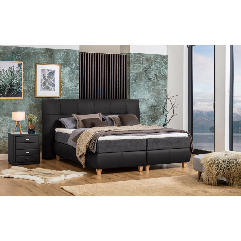 Boxspring Bed Loana with Topper, H3 - from approx. 80kg, Black, 140 x 200cm