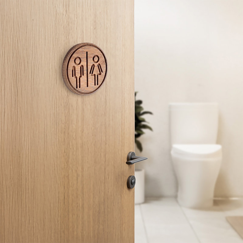 Plaque de porte en bois pour salle de bain, Beige