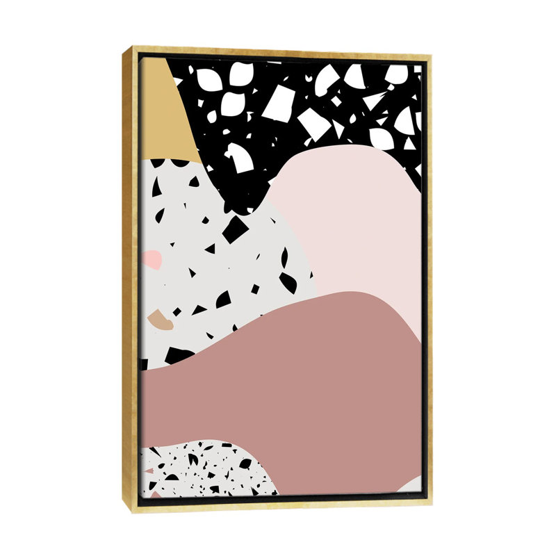 Grande rose terrazzo-impression d’art graphique, Pas de tapis, H 26 po x l 18 po x 1,5 po, Toile encadrée d'or