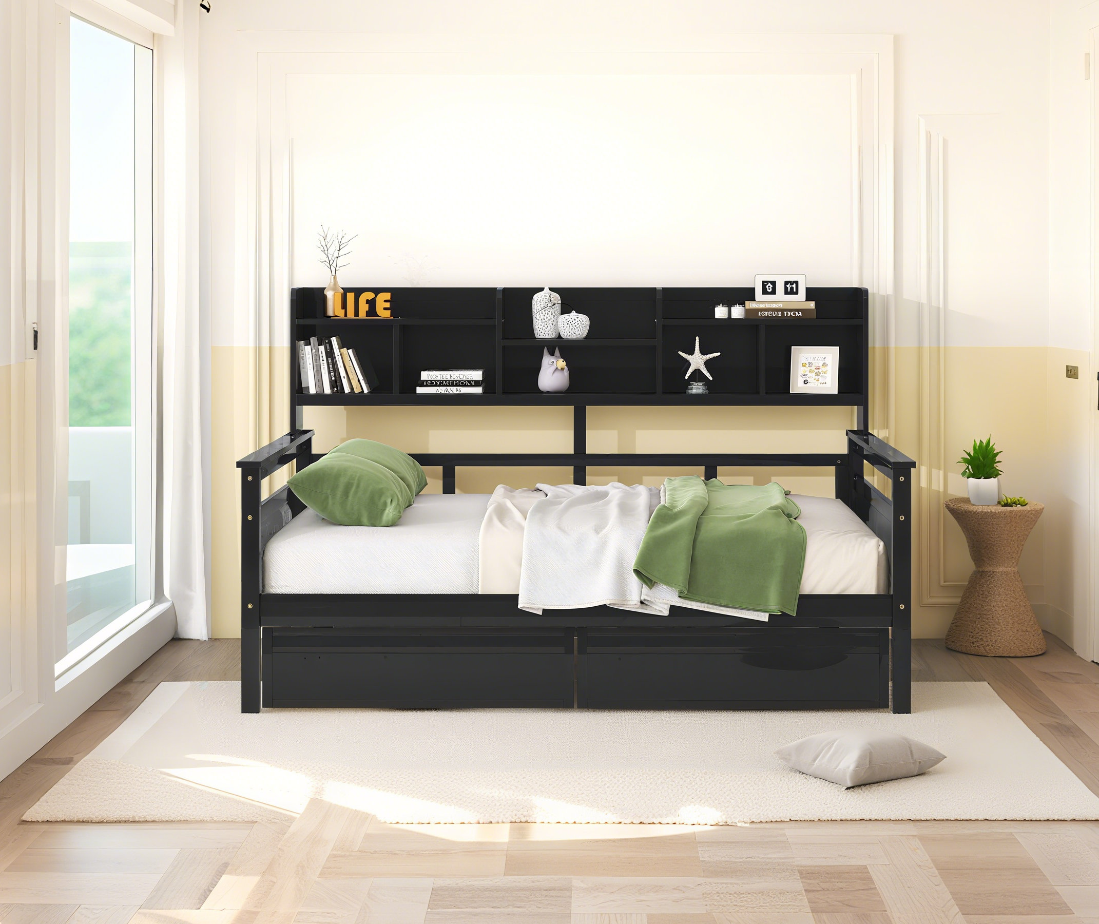 Lark Manor™ Full Daybed with Wooden Support and Bedside Shelf and large ...