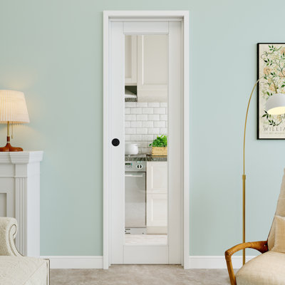 24" x 80" 1-Lite Clear Glass Interior Prehung Door with Round Knob and Black Hinges, Clear Glass Door Slab, Paintable & Waterproof, Suit for Laundry, Closet Doors, Room Doors, Right Hand
